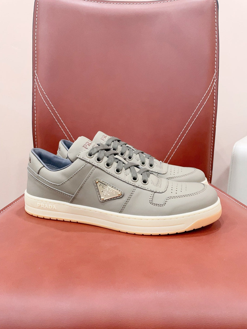 PRADA DOWNTOWN PATENT SNEAKERS LAUREL CALFSKIN