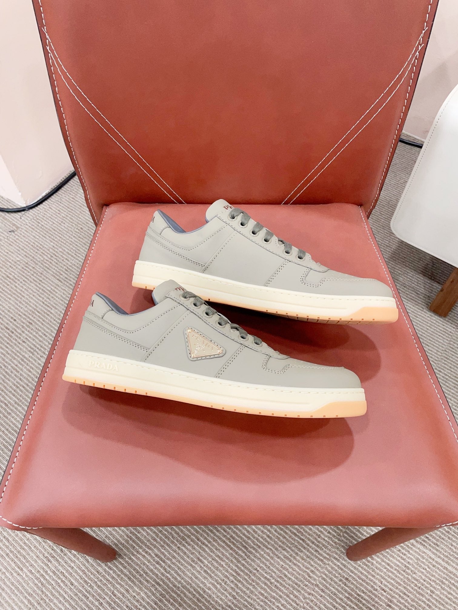 PRADA DOWNTOWN PATENT SNEAKERS LAUREL CALFSKIN