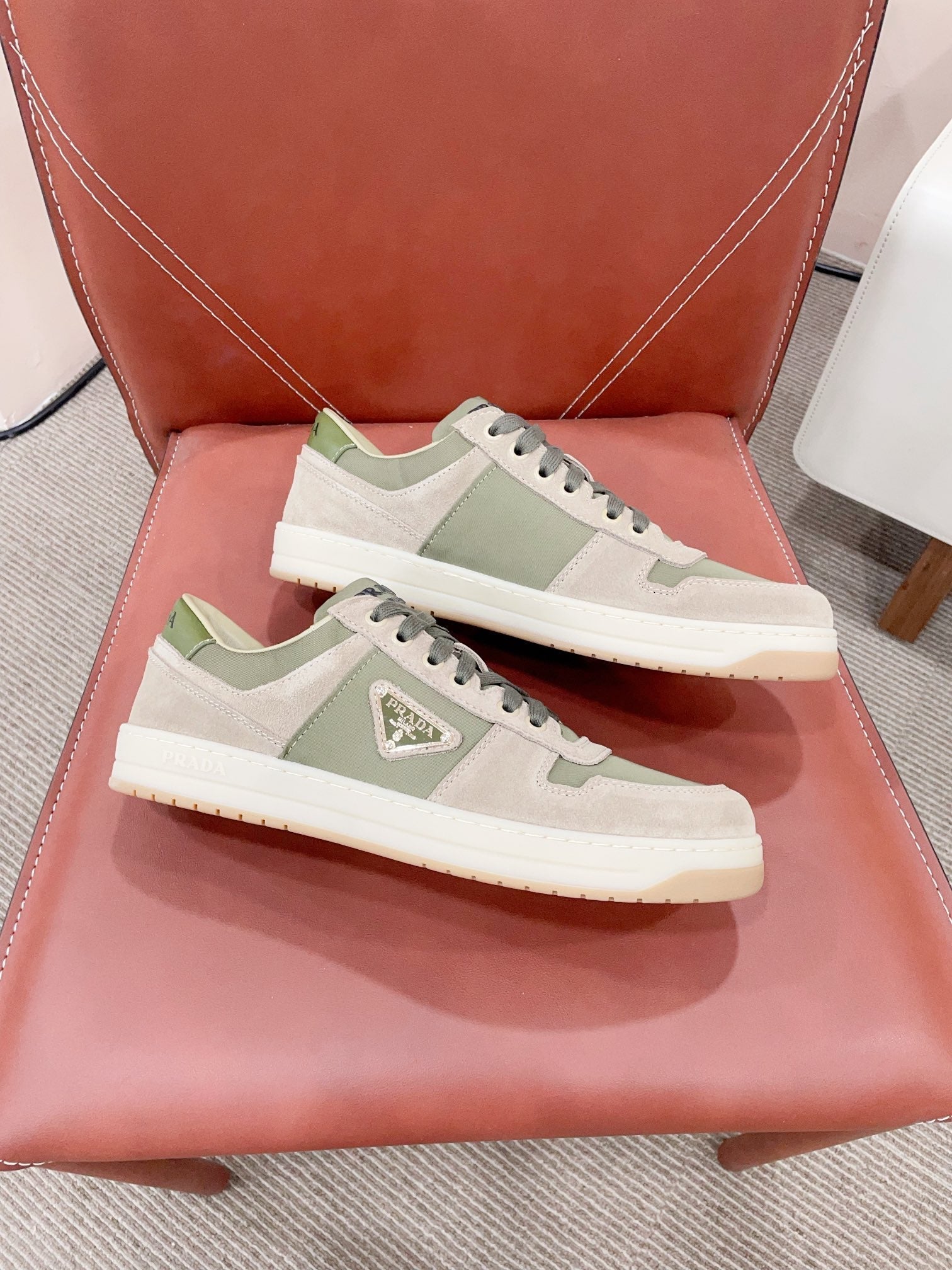 PRADA DOWNTOWN SNEAKERS SAGE SUEDE
