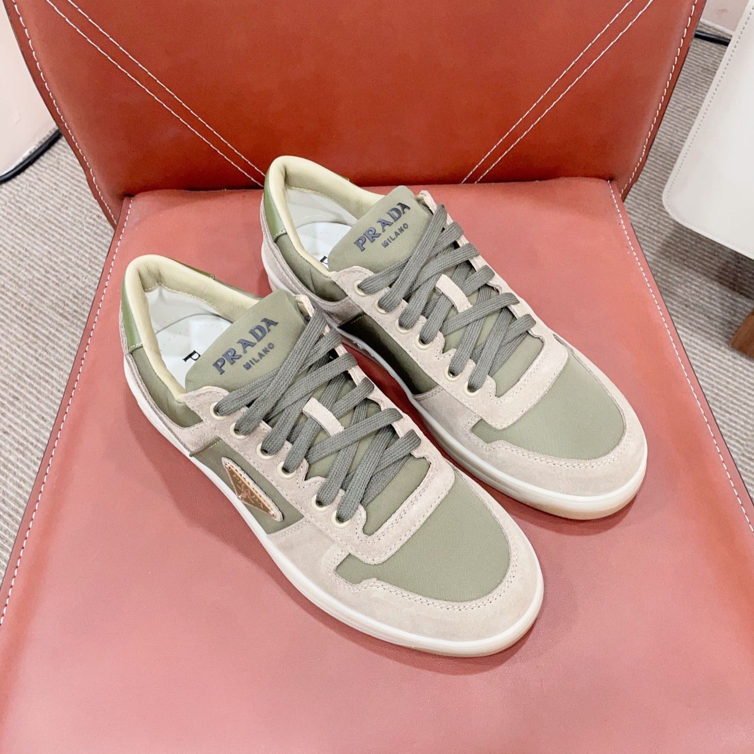 PRADA DOWNTOWN SNEAKERS SAGE SUEDE