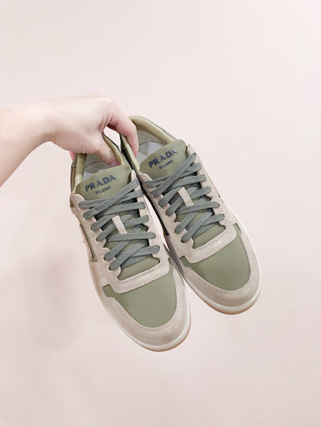PRADA DOWNTOWN SNEAKERS SAGE SUEDE