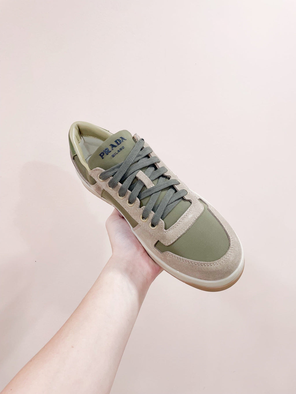 PRADA DOWNTOWN SNEAKERS SAGE SUEDE