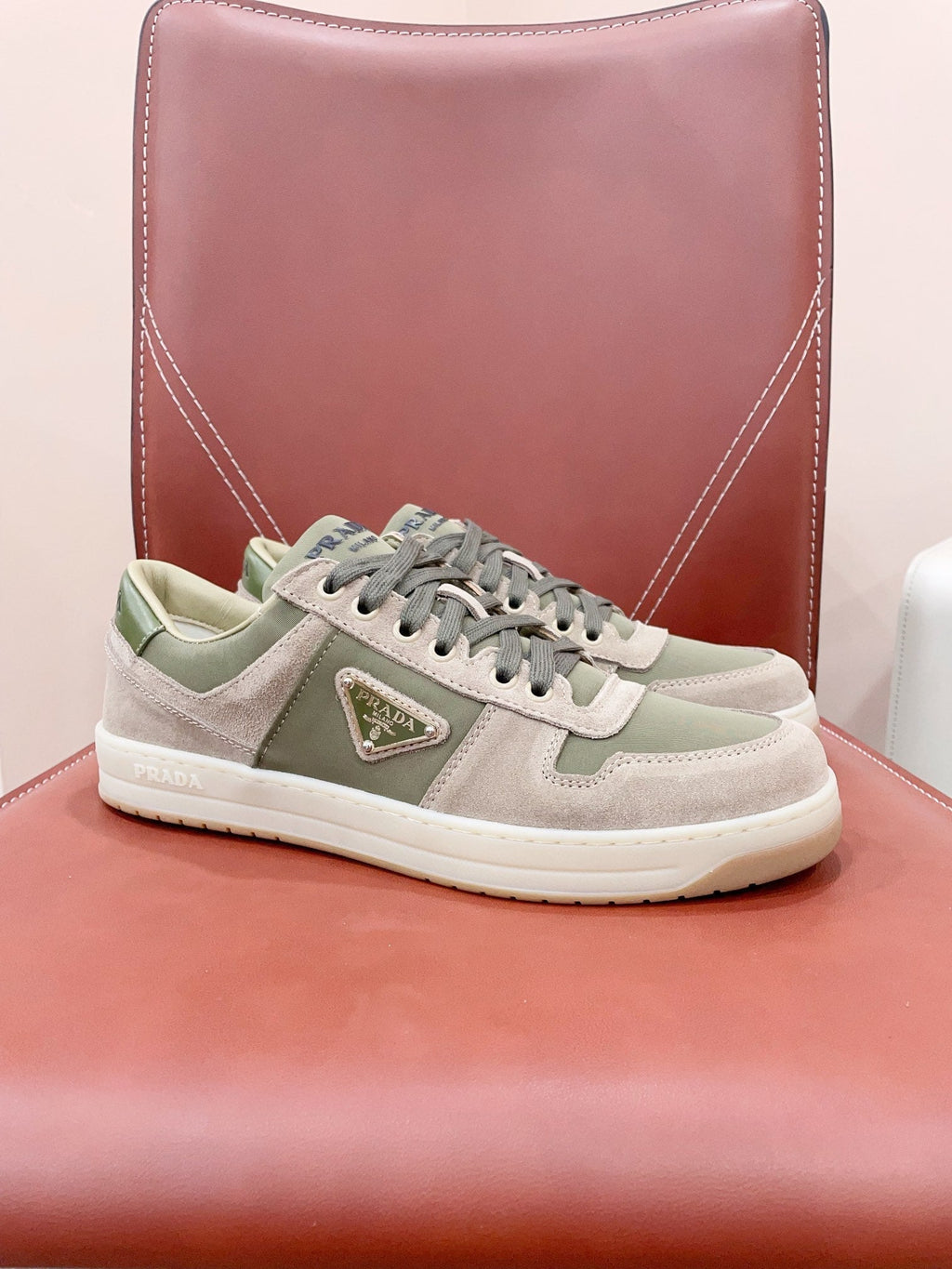 PRADA DOWNTOWN SNEAKERS SAGE SUEDE