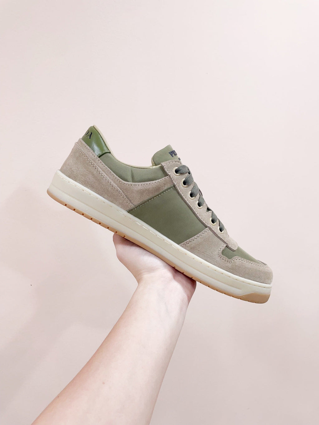 PRADA DOWNTOWN SNEAKERS SAGE SUEDE