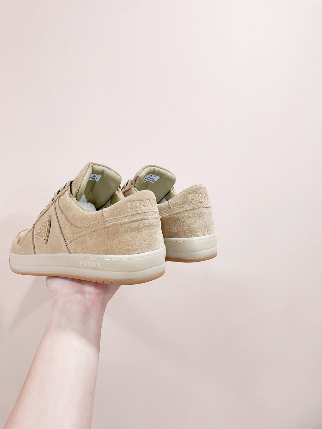 PRADA DOWNTOWN PERFORATED SNEAKERS BEIGE SUEDE