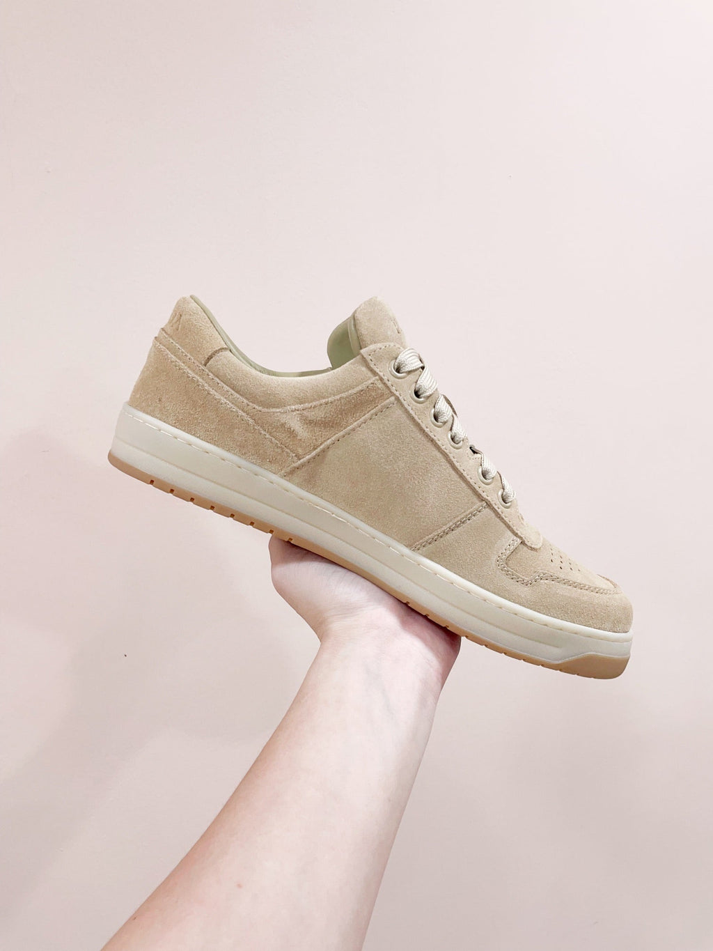 PRADA DOWNTOWN PERFORATED SNEAKERS BEIGE SUEDE