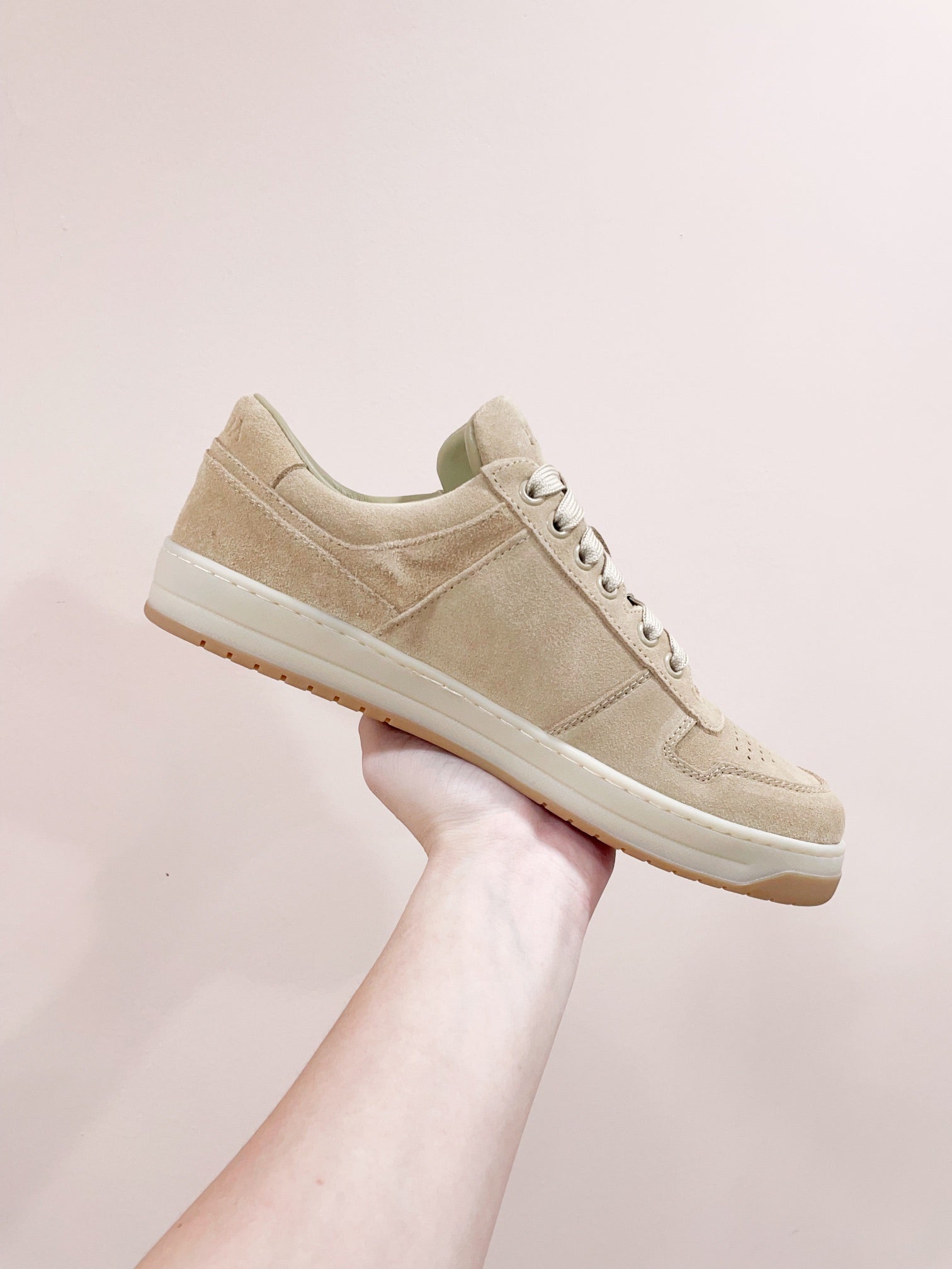 PRADA DOWNTOWN PERFORATED SNEAKERS BEIGE SUEDE