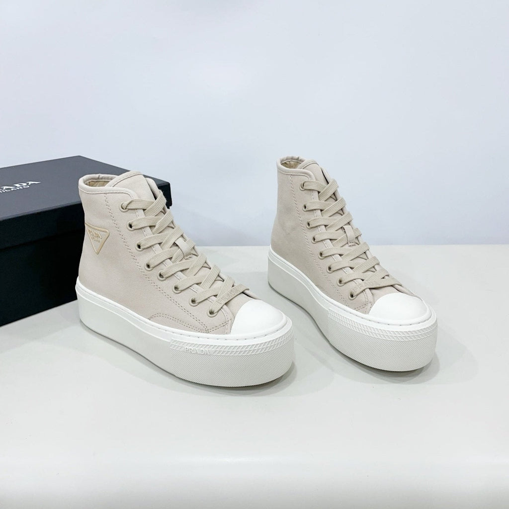 PRADA HIGH-TOP SEANKERS IN BEIGE CANVAS