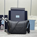 PRADA 25S SHOULDER STRAP BAG 26 IN BLACK CALFSKIN SILVER HARDWRE