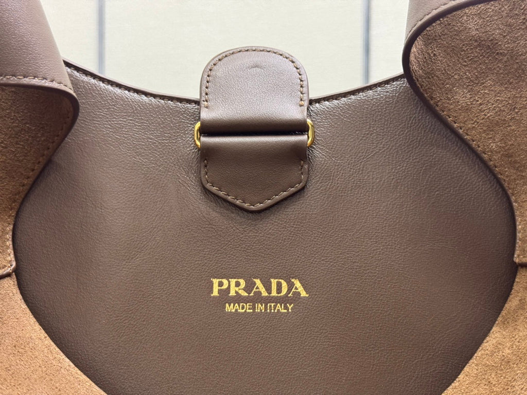 PRADA LARGE SHOULDER BAG 40 IN RUSSET BROWN SUEDE
