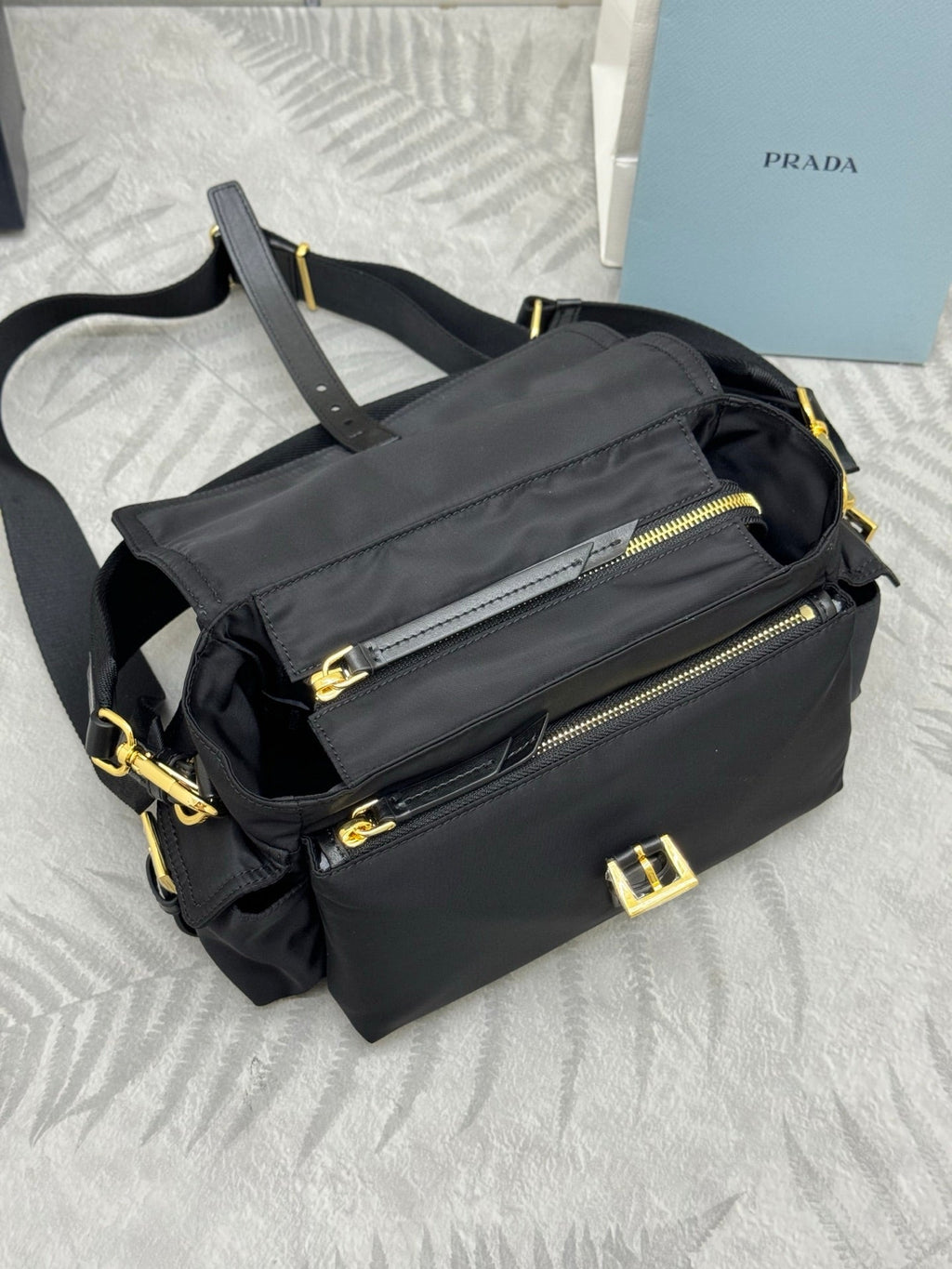 PRADA 25S EXPLORE LARGE SHOULDER BAG 30 IN BLACK RE-NYLON WITH FLAP