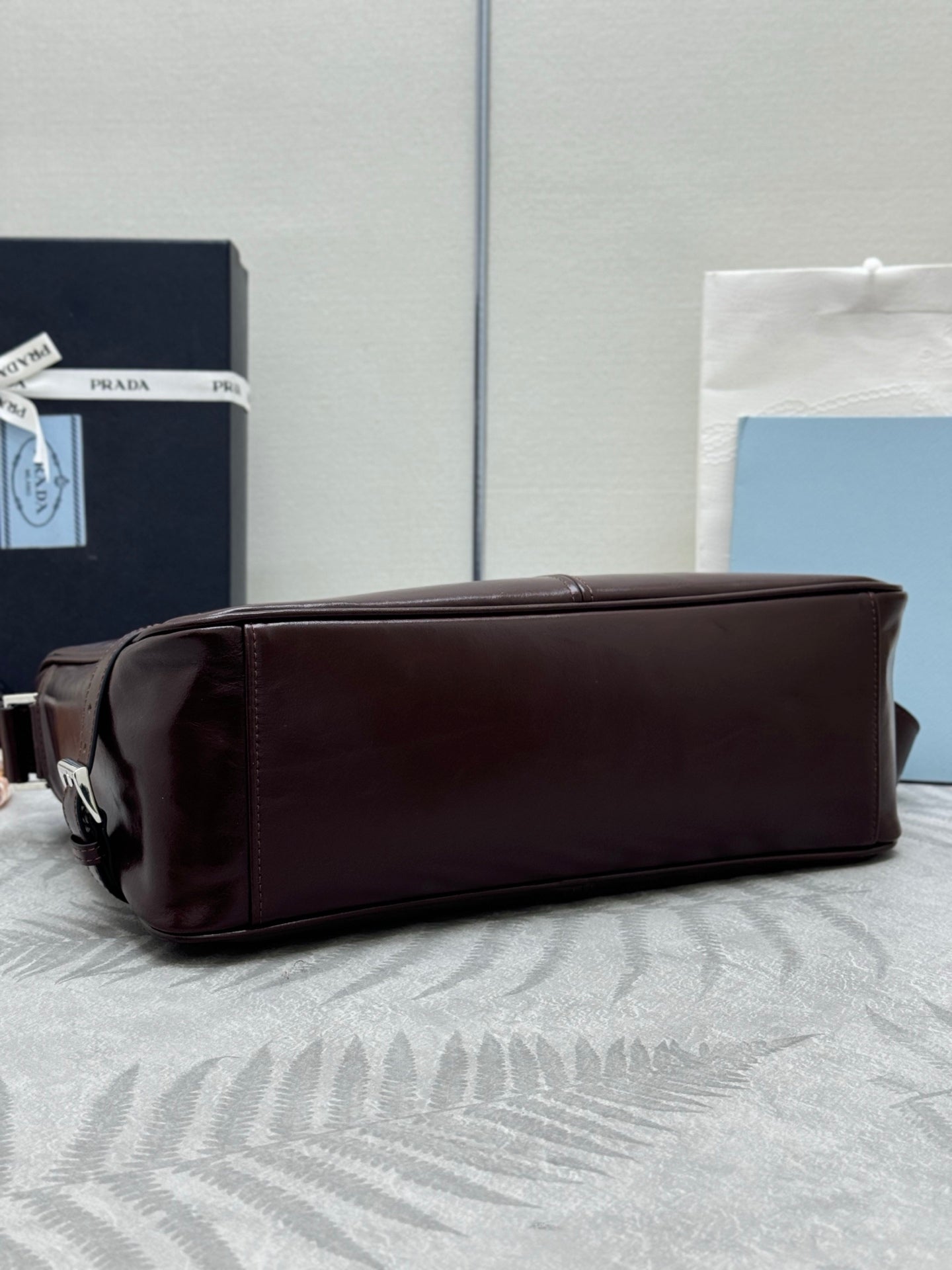 PRADA 25S SHOULDER BAG 35 IN RK BROWN CALFSKIN SILVER HARDWRE