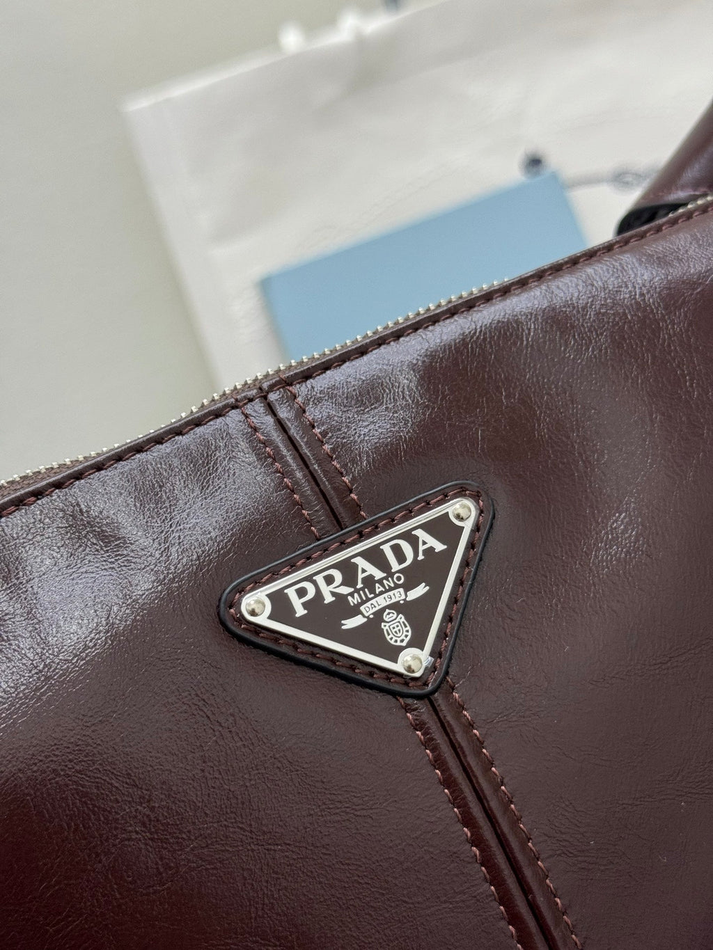PRADA 25S SHOULDER BAG 35 IN RK BROWN CALFSKIN SILVER HARDWRE