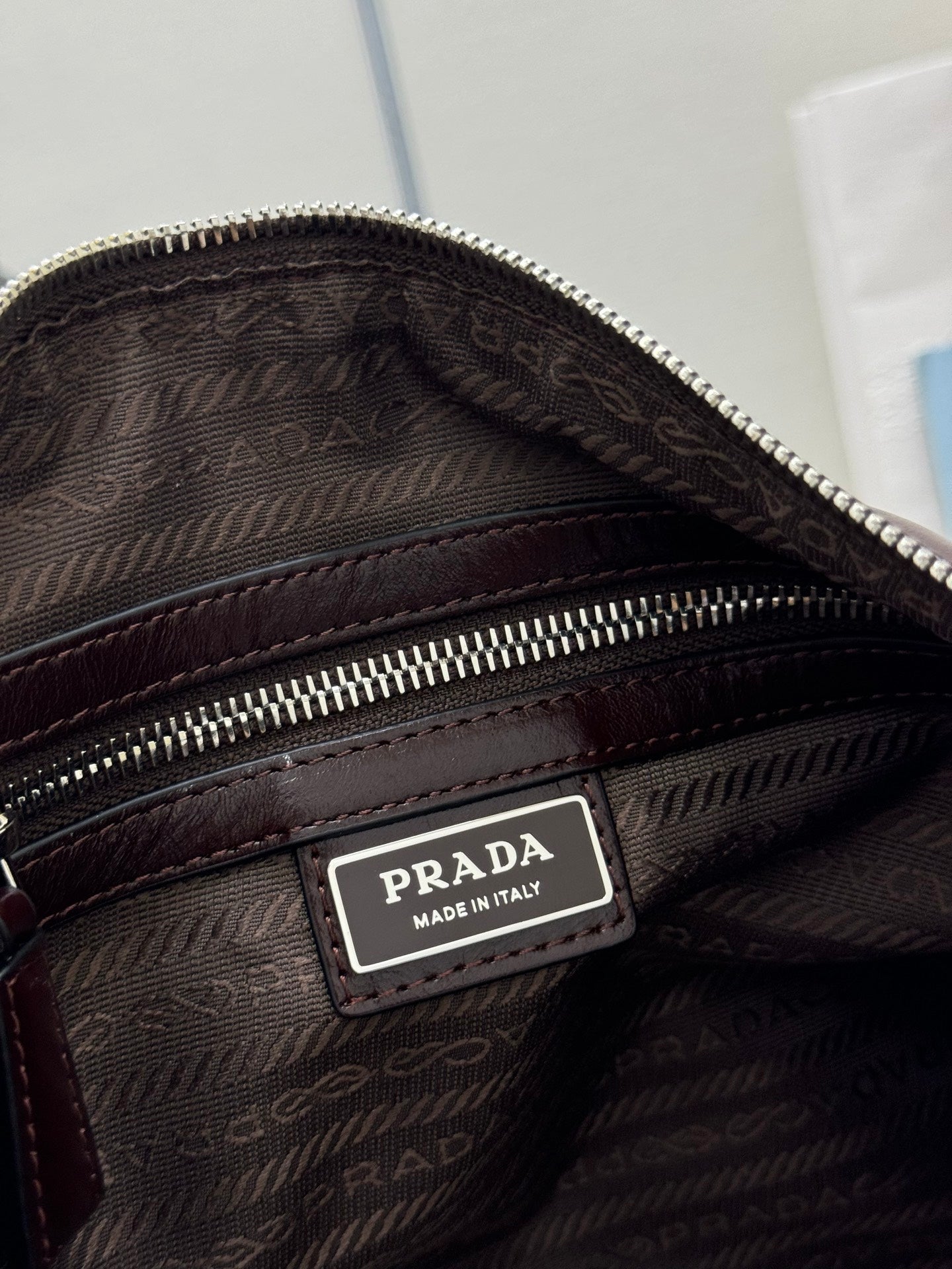 PRADA 25S SHOULDER BAG 35 IN RK BROWN CALFSKIN SILVER HARDWRE