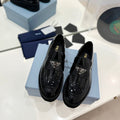 PRADA BRUSHED LOAFERS GLOSSY BLACK LAMBSKIN