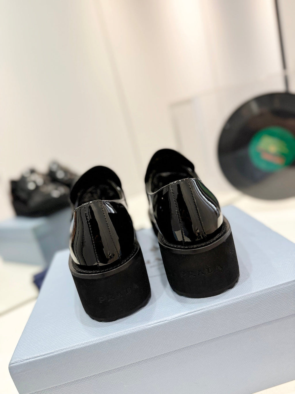 PRADA BRUSHED LOAFERS GLOSSY BLACK LAMBSKIN