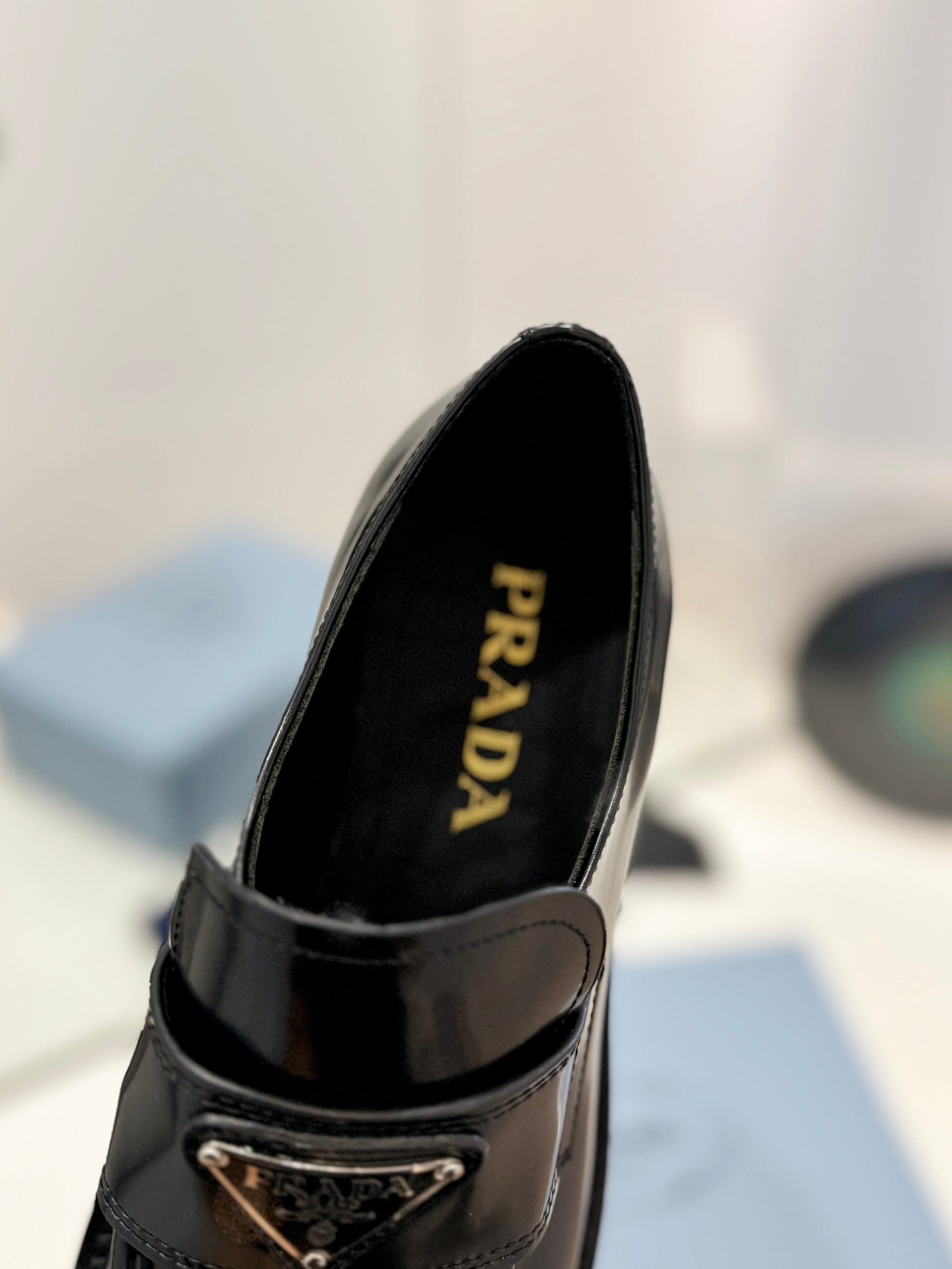 PRADA BRUSHED LOAFERS BLACK LAMBSKIN