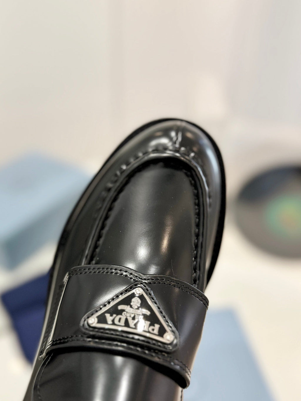 PRADA BRUSHED LOAFERS BLACK LAMBSKIN