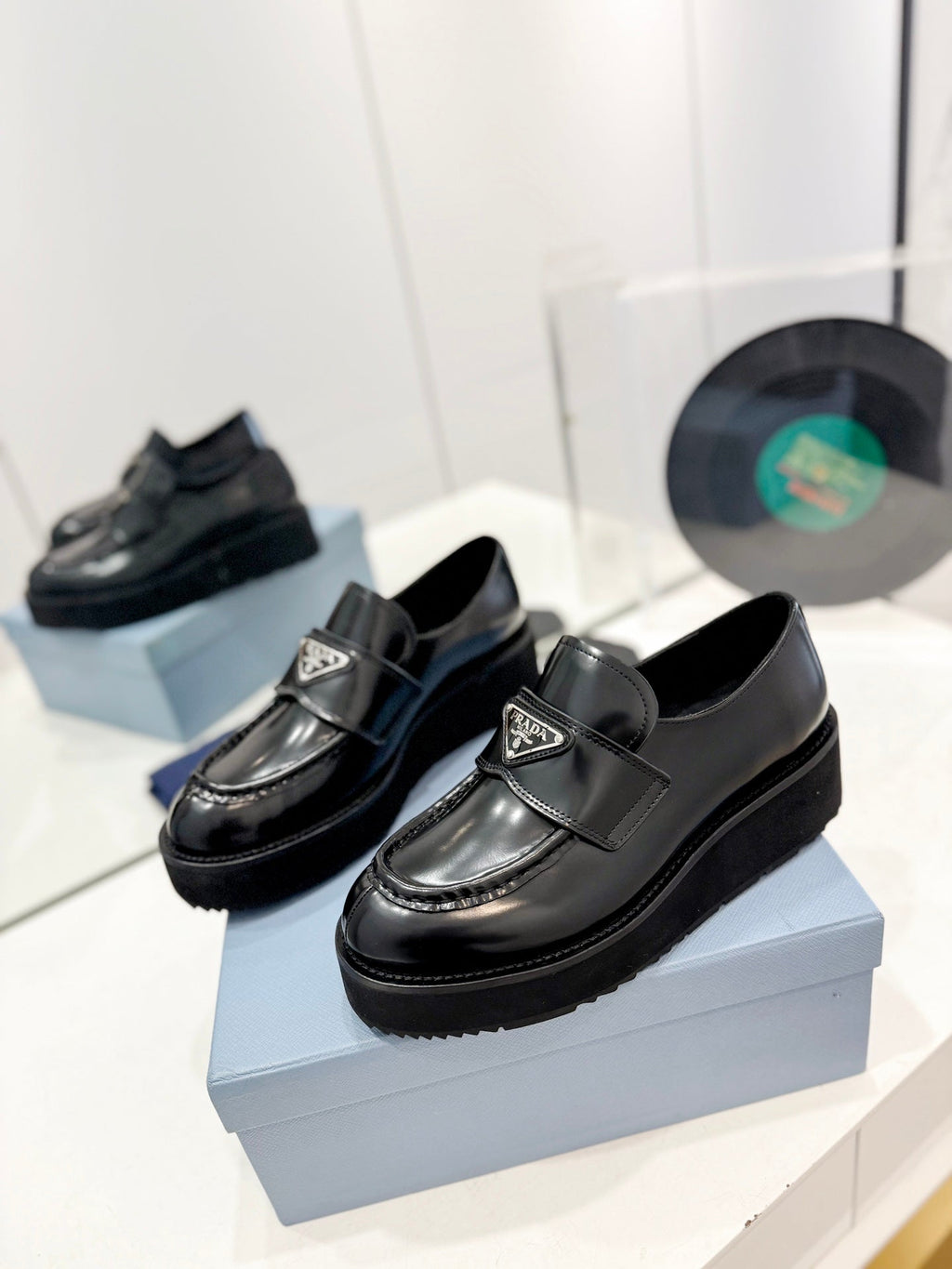 PRADA BRUSHED LOAFERS BLACK LAMBSKIN