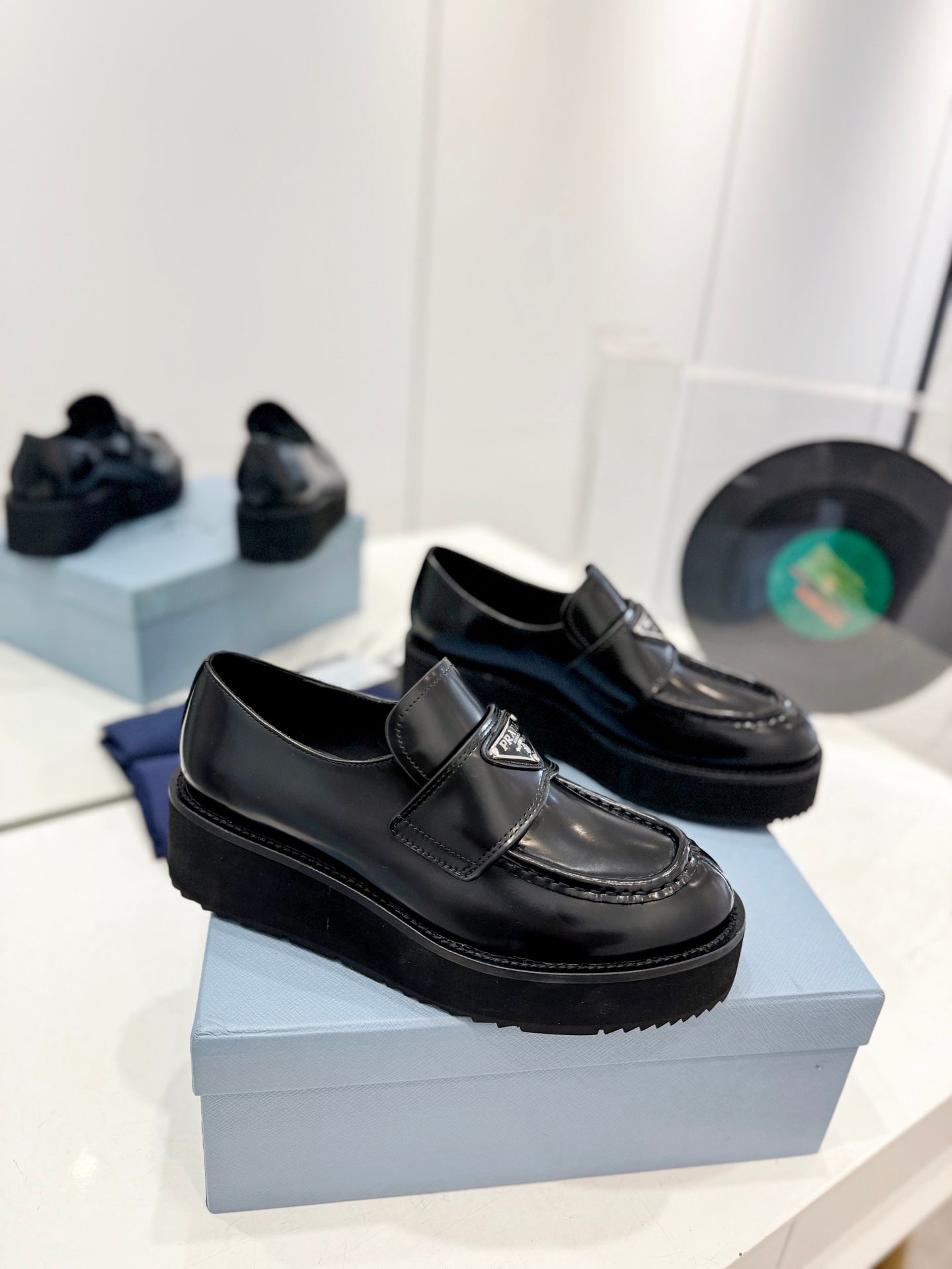 PRADA BRUSHED LOAFERS BLACK LAMBSKIN