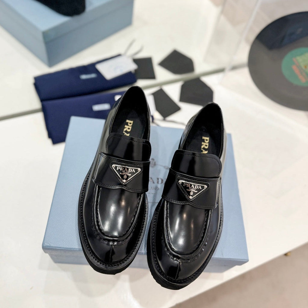 PRADA BRUSHED LOAFERS BLACK LAMBSKIN