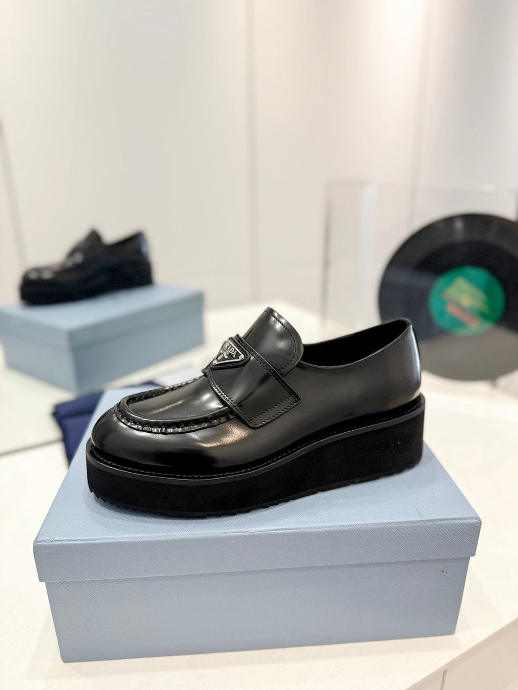 PRADA BRUSHED LOAFERS BLACK LAMBSKIN