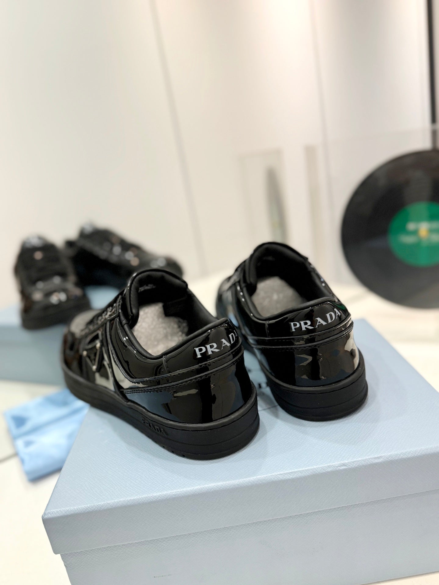 PRADA DOWNTOWN PERFORATED SNEAKERS GLOSSY BLACK CALFSKIN