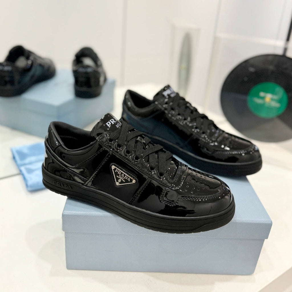 PRADA DOWNTOWN PERFORATED SNEAKERS GLOSSY BLACK CALFSKIN