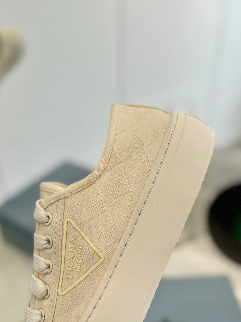 PRADA PRINTED COTTON SNEAKERS BEIGE CANVAS