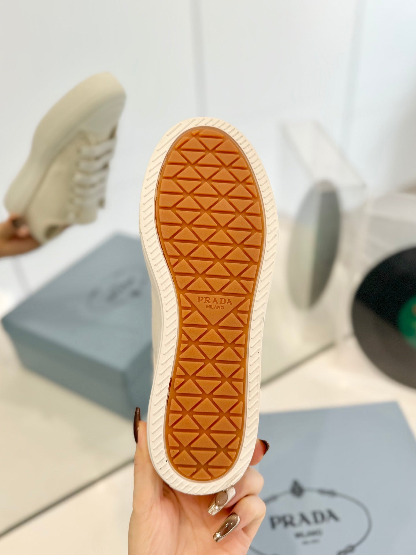 PRADA PRINTED COTTON SNEAKERS BEIGE CANVAS