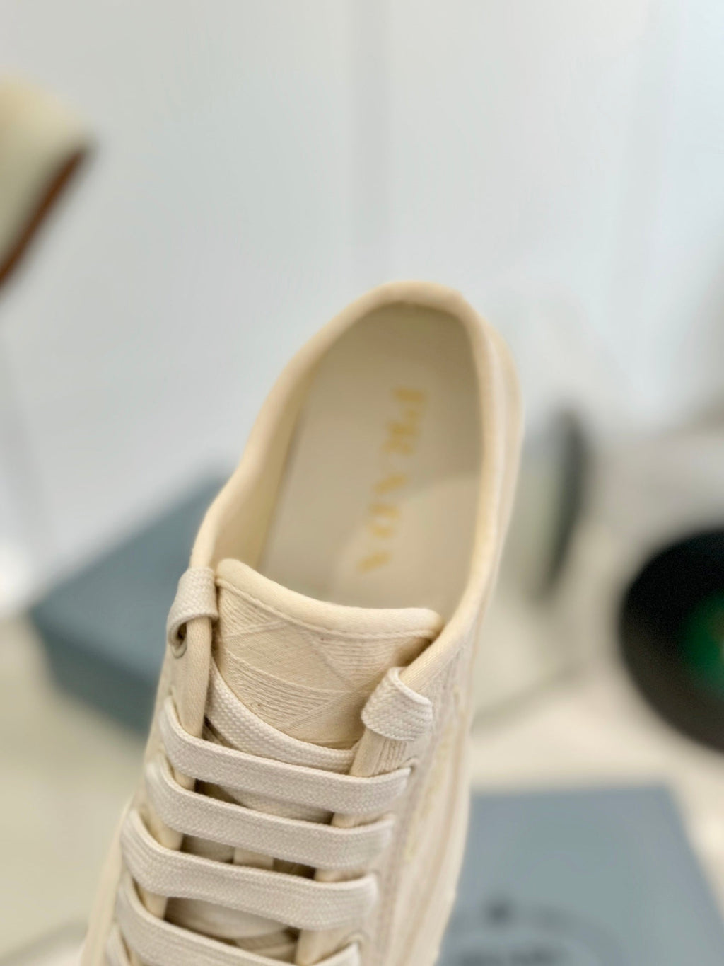 PRADA PRINTED COTTON SNEAKERS BEIGE CANVAS