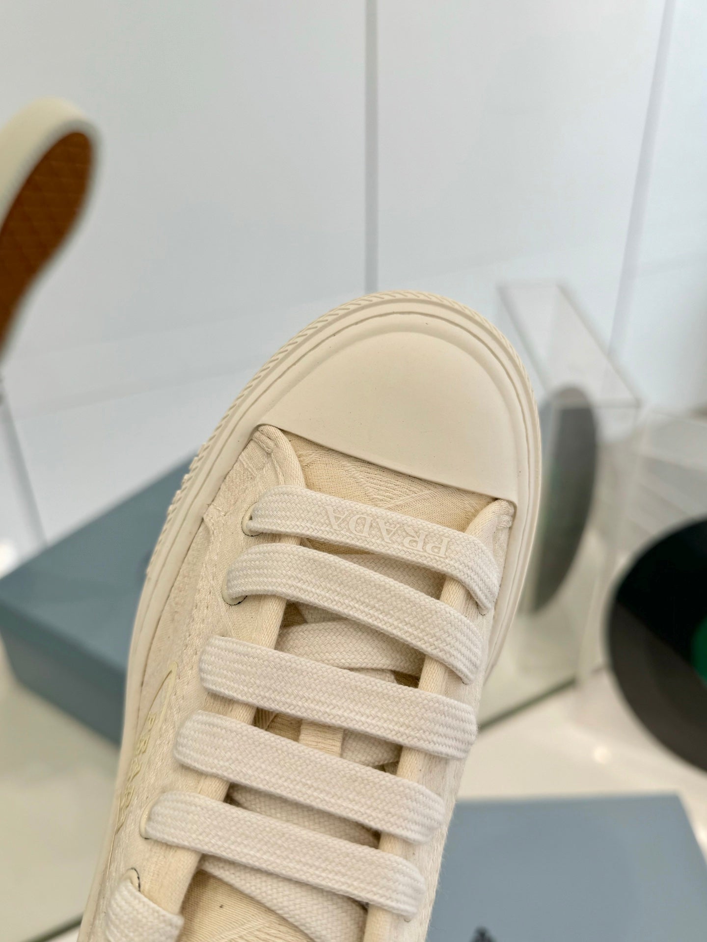 PRADA PRINTED COTTON SNEAKERS BEIGE CANVAS