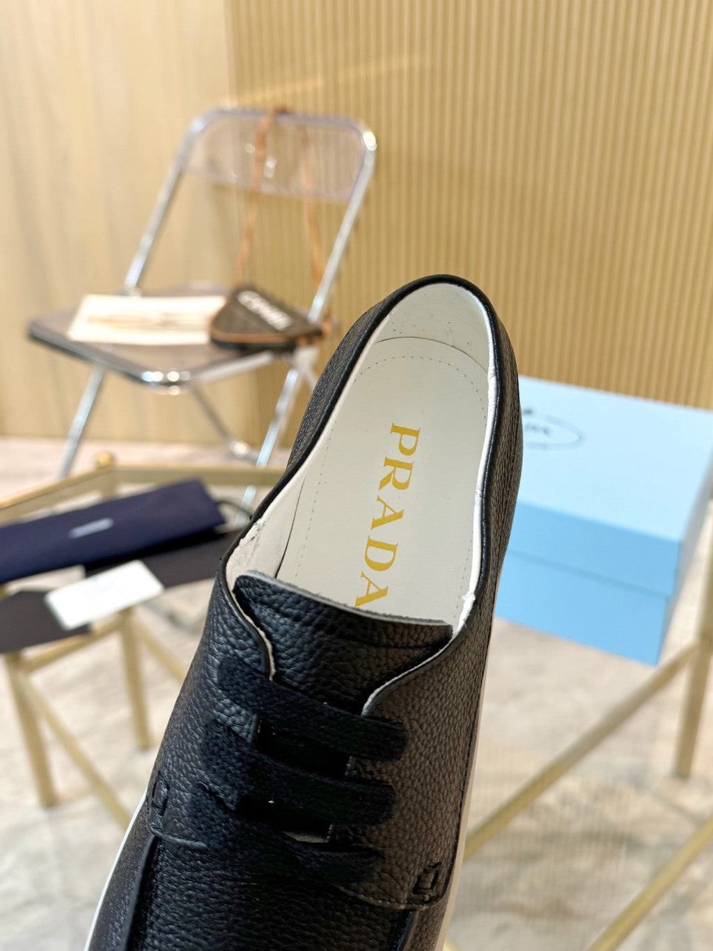 PRADA LACE-UP SHOES BLACK CALFSKIN