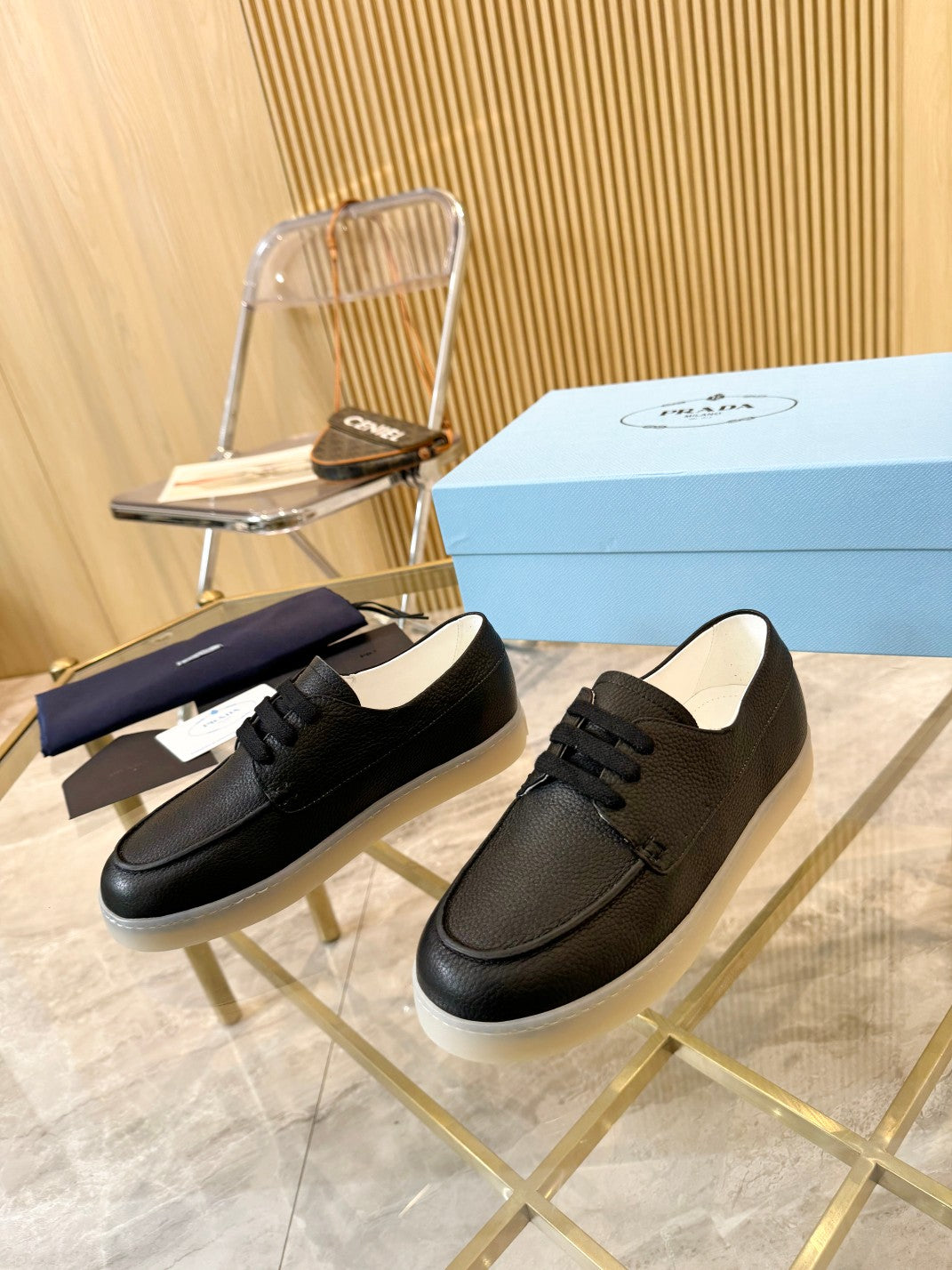 PRADA LACE-UP SHOES BLACK CALFSKIN