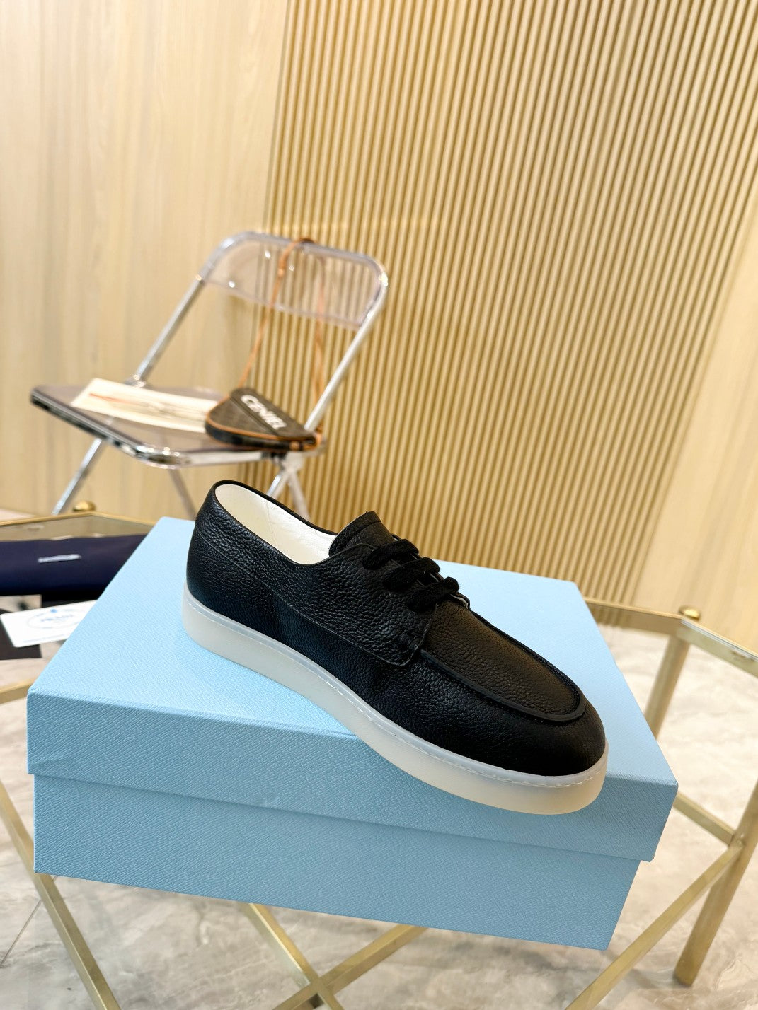 PRADA LACE-UP SHOES BLACK CALFSKIN