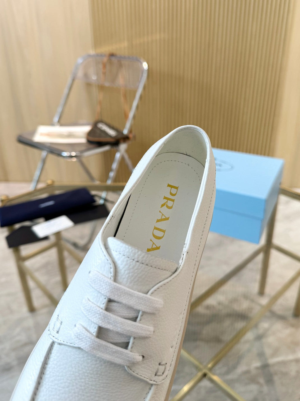PRADA LACE-UP SHOES WHITE CALFSKIN