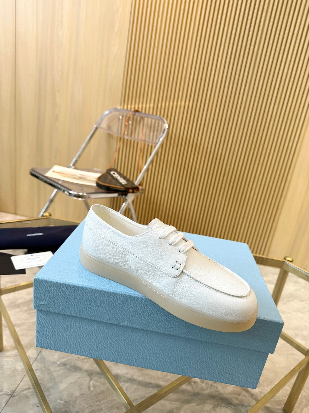 PRADA LACE-UP SHOES WHITE CALFSKIN