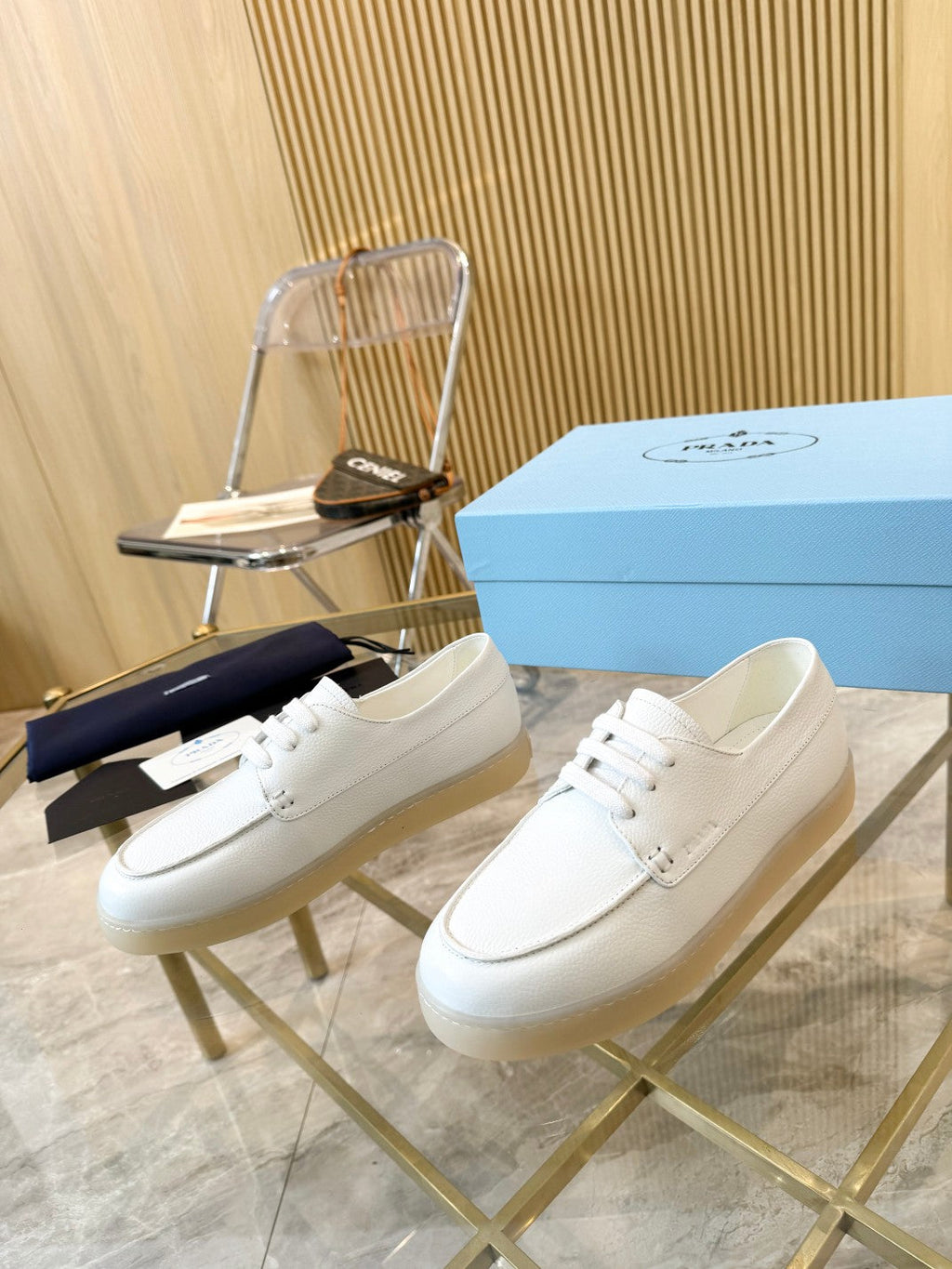 PRADA LACE-UP SHOES WHITE CALFSKIN
