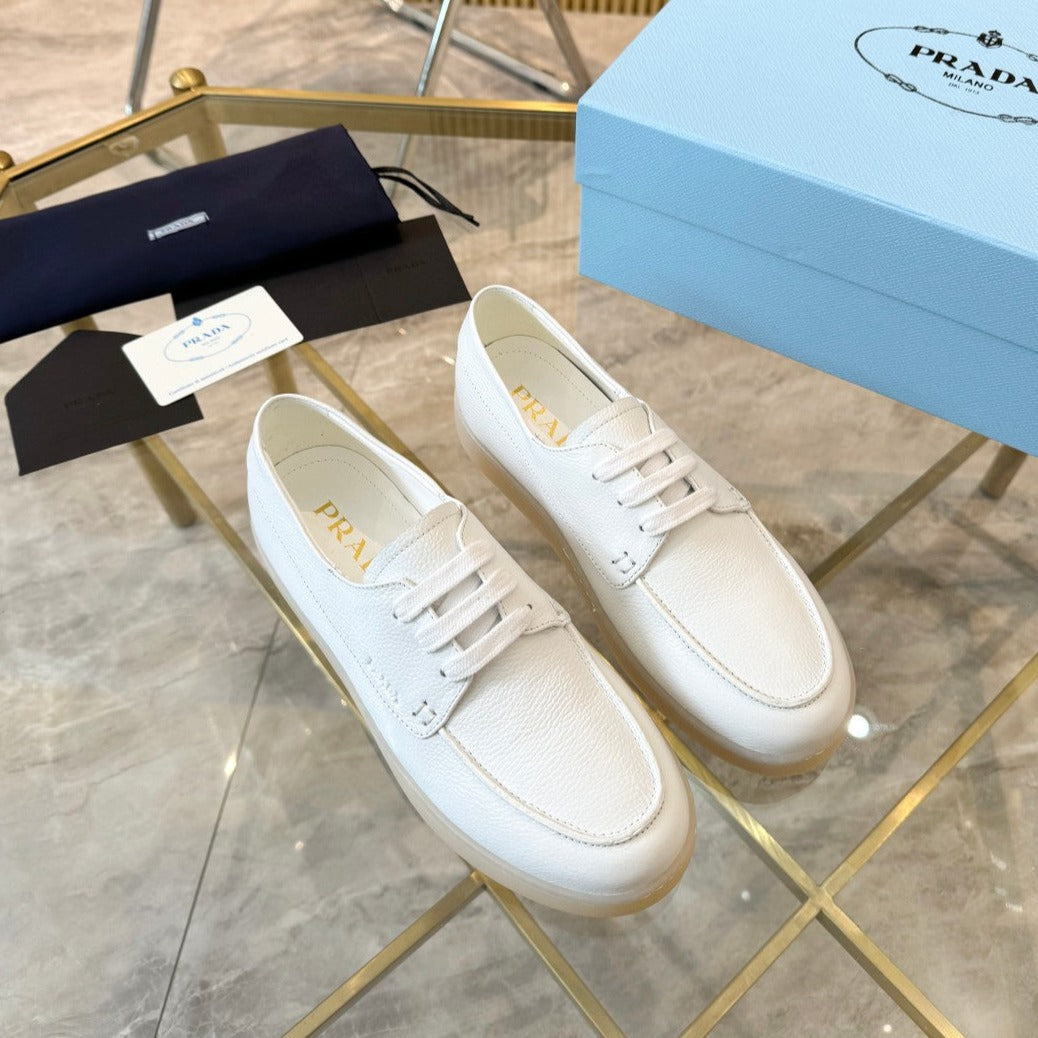PRADA LACE-UP SHOES WHITE CALFSKIN