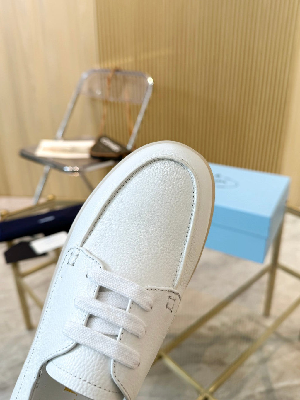 PRADA LACE-UP SHOES WHITE CALFSKIN