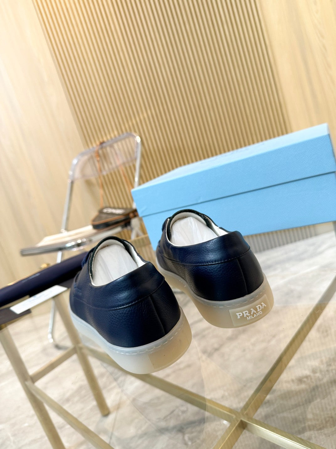 PRADA LACE-UP SHOES NAVY BLUE CALFSKIN