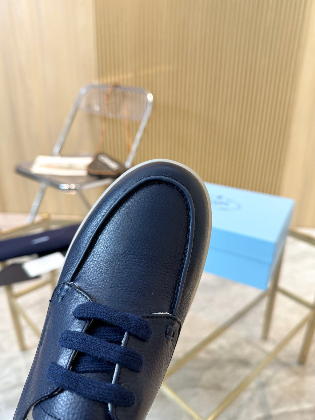 PRADA LACE-UP SHOES NAVY BLUE CALFSKIN