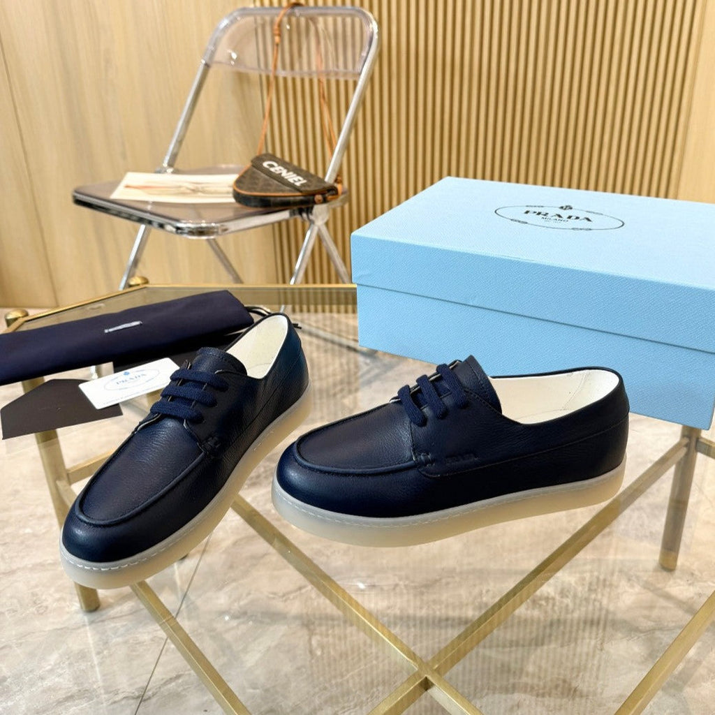 PRADA LACE-UP SHOES NAVY BLUE CALFSKIN