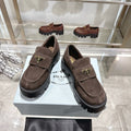 PRADA 25S THICK-SOLE LOAFERS 60 MM IN RK BROWN SUEDE