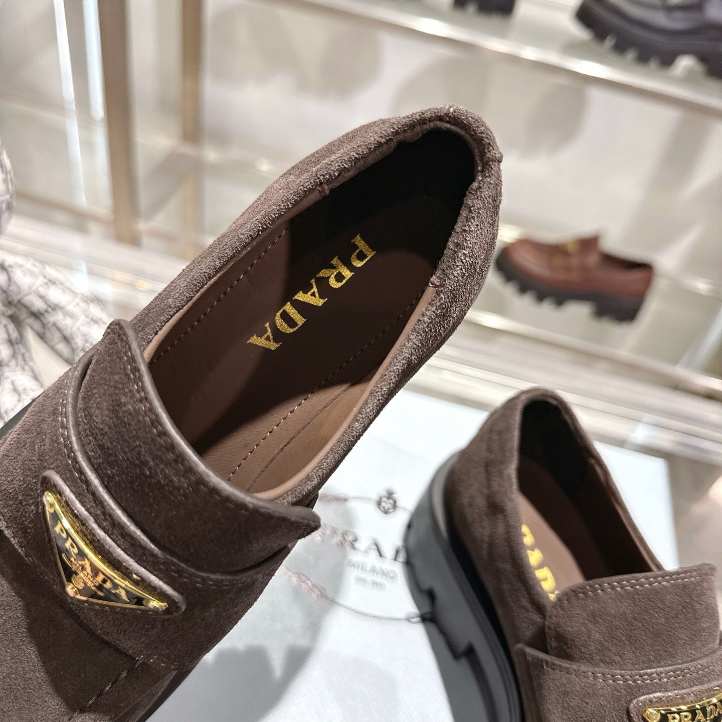 PRADA 25S THICK-SOLE LOAFERS 60 MM IN RK BROWN SUEDE