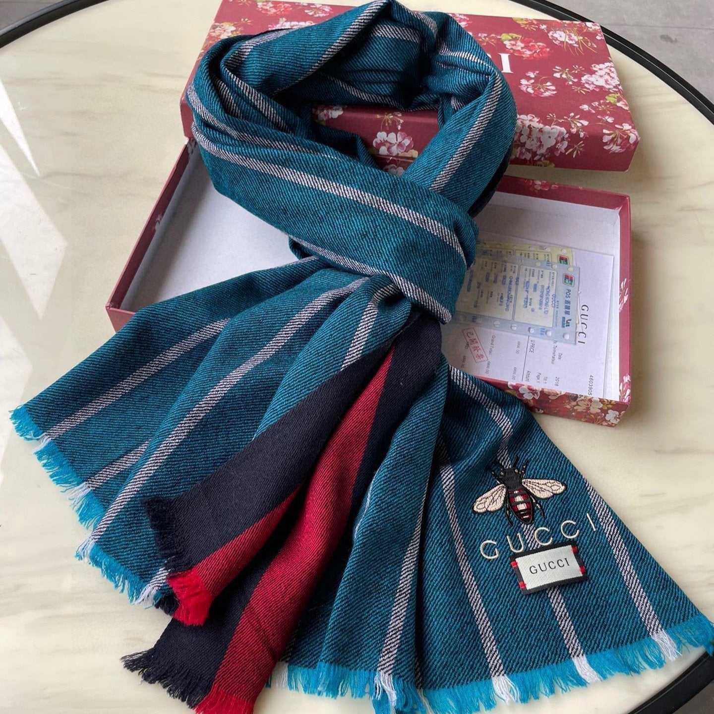 GUCCI SCARF 200 CM IN COLORFUL CASHMERE 402211