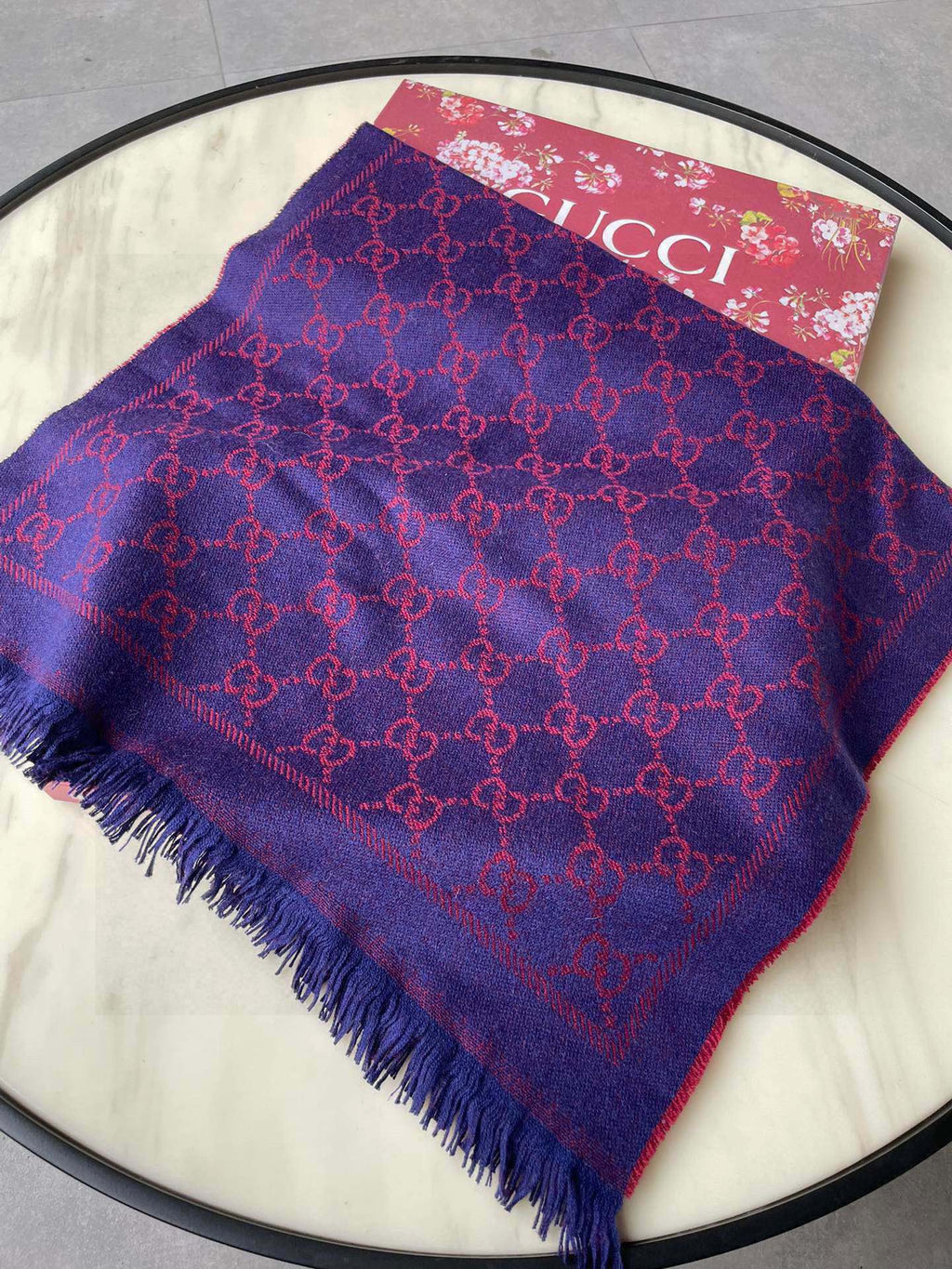 GUCCI SCARF 180 CM IN VIOLET PURPLE PATTERN MONOGRAM WOOL 407526