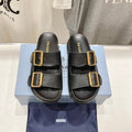 PRADA STRAP SLIDES SANLS BLACK CALFSKIN