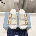 PRADA CROCODILE MOTIF STRAP SLIDES SANLS WHITE CALFSKIN
