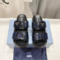 PRADA CROCODILE LEATHER MOTIF SANLS BLACK AND LAPIS CALFSKIN